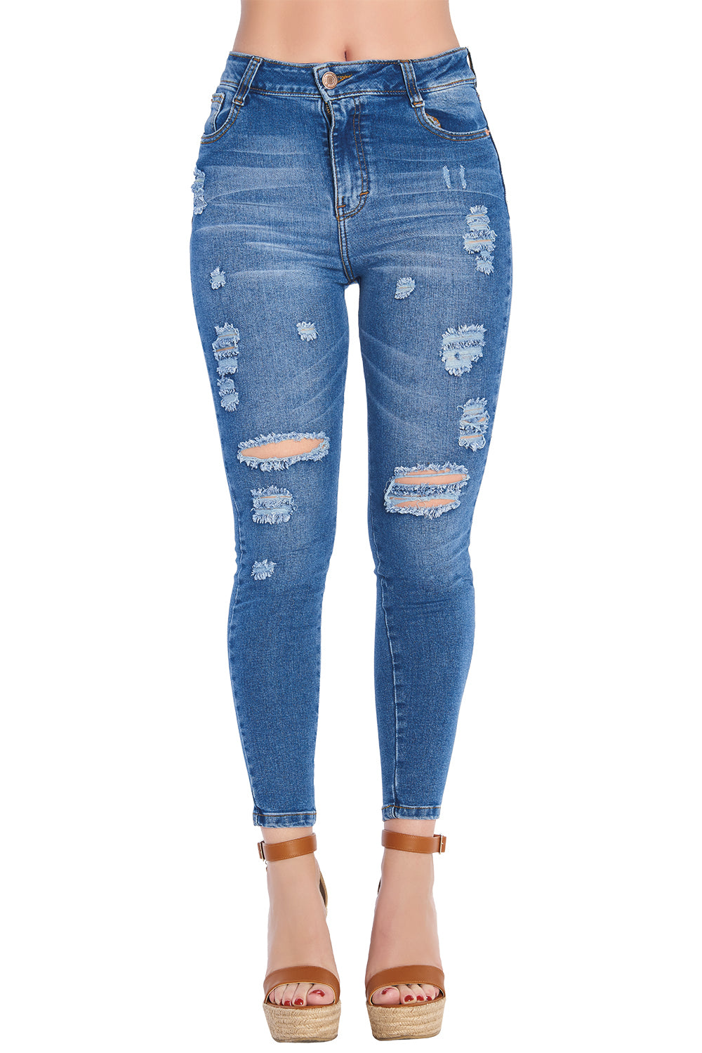 Jeans Tiro Skinny Con Rupturas