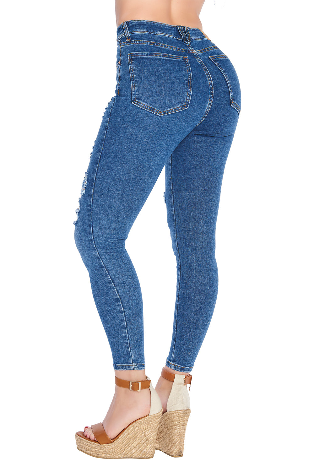 Jeans Tiro Skinny Con Rupturas