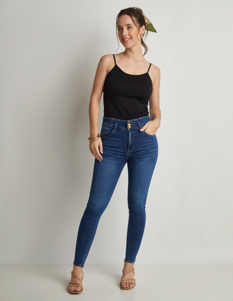 Jeans Skinny con Accesorio: Stretch, Azul, Push Up