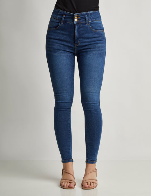 Jeans Skinny con Accesorio: Stretch, Azul, Push Up