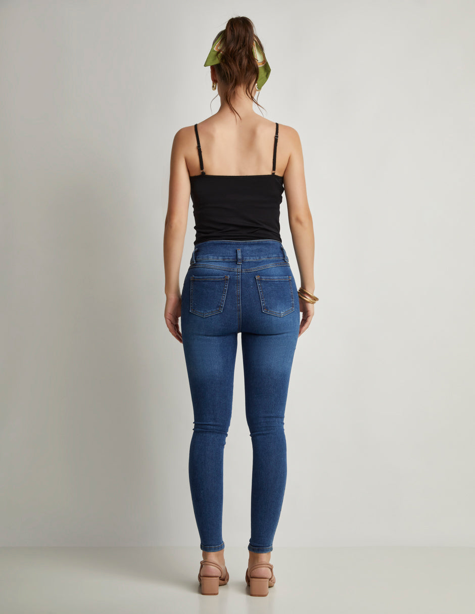 Jeans Skinny con Accesorio: Stretch, Azul, Push Up