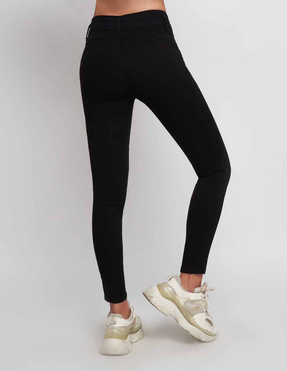 Jeans Negro de Mezclilla para Mujer, Corte Colombiano con Tela Stretch y Efecto Push-Up - Estilo Vaquero.