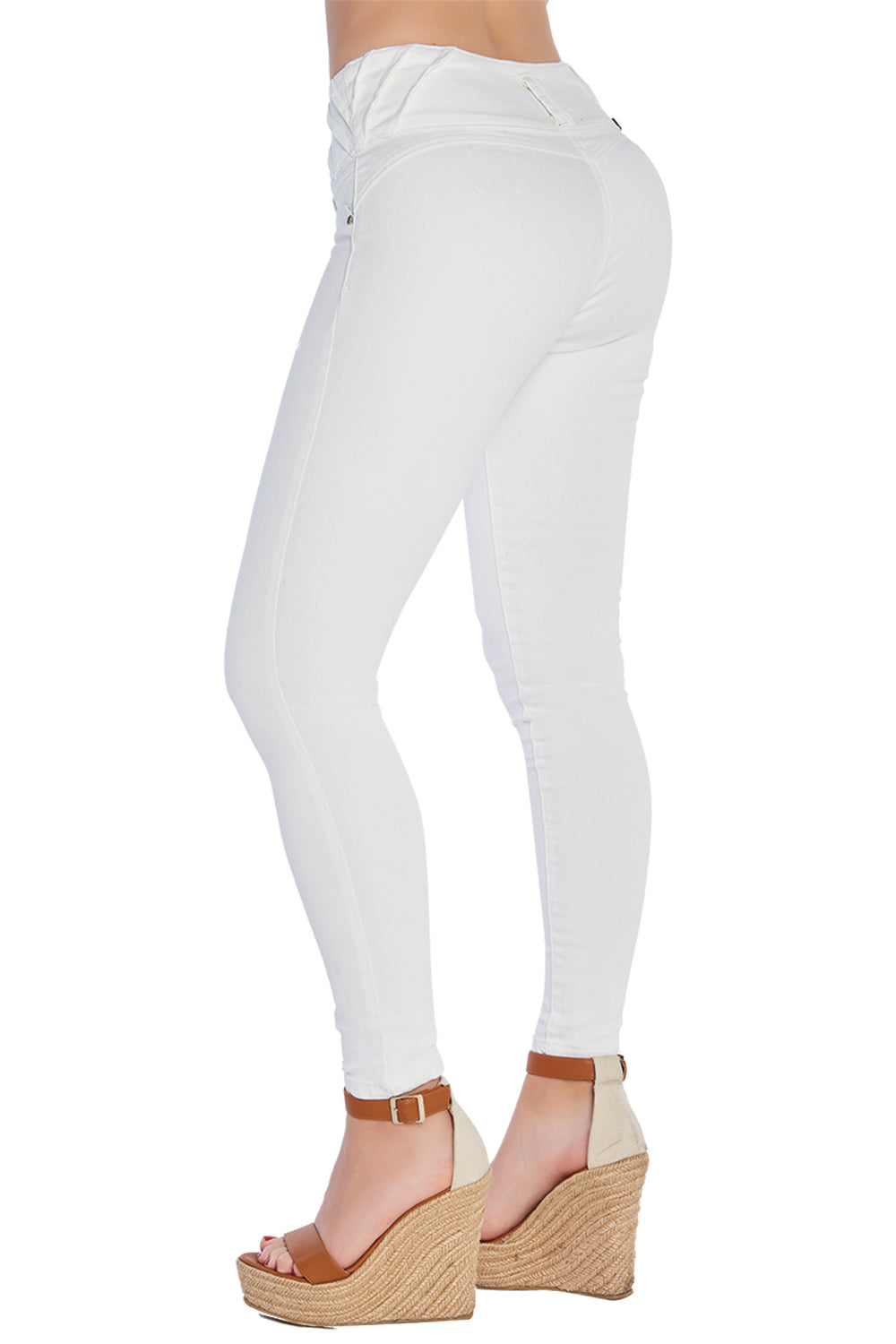 Jeans Blanco de Mezclilla para Mujer, Corte Colombiano con Stretch y Efecto Push-Up - Estilo Vaquero Cómodo.