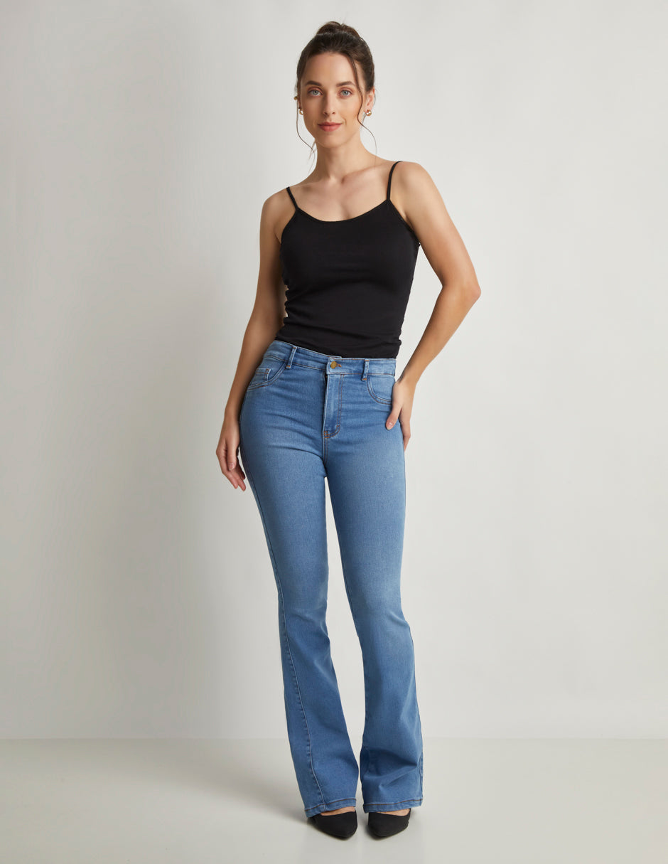 Jeans Azul Mujer, Mezclilla Acampanado Stone Claro con Stretch - Estilo Vaquero.