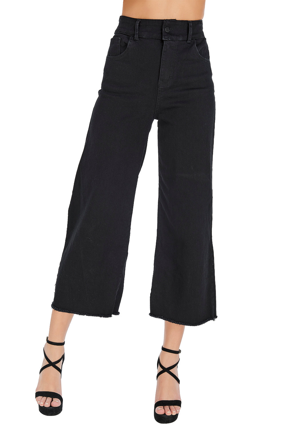 Jeans Negro Mezclilla Stretch Wide Leg - Estilo Tiro Alto