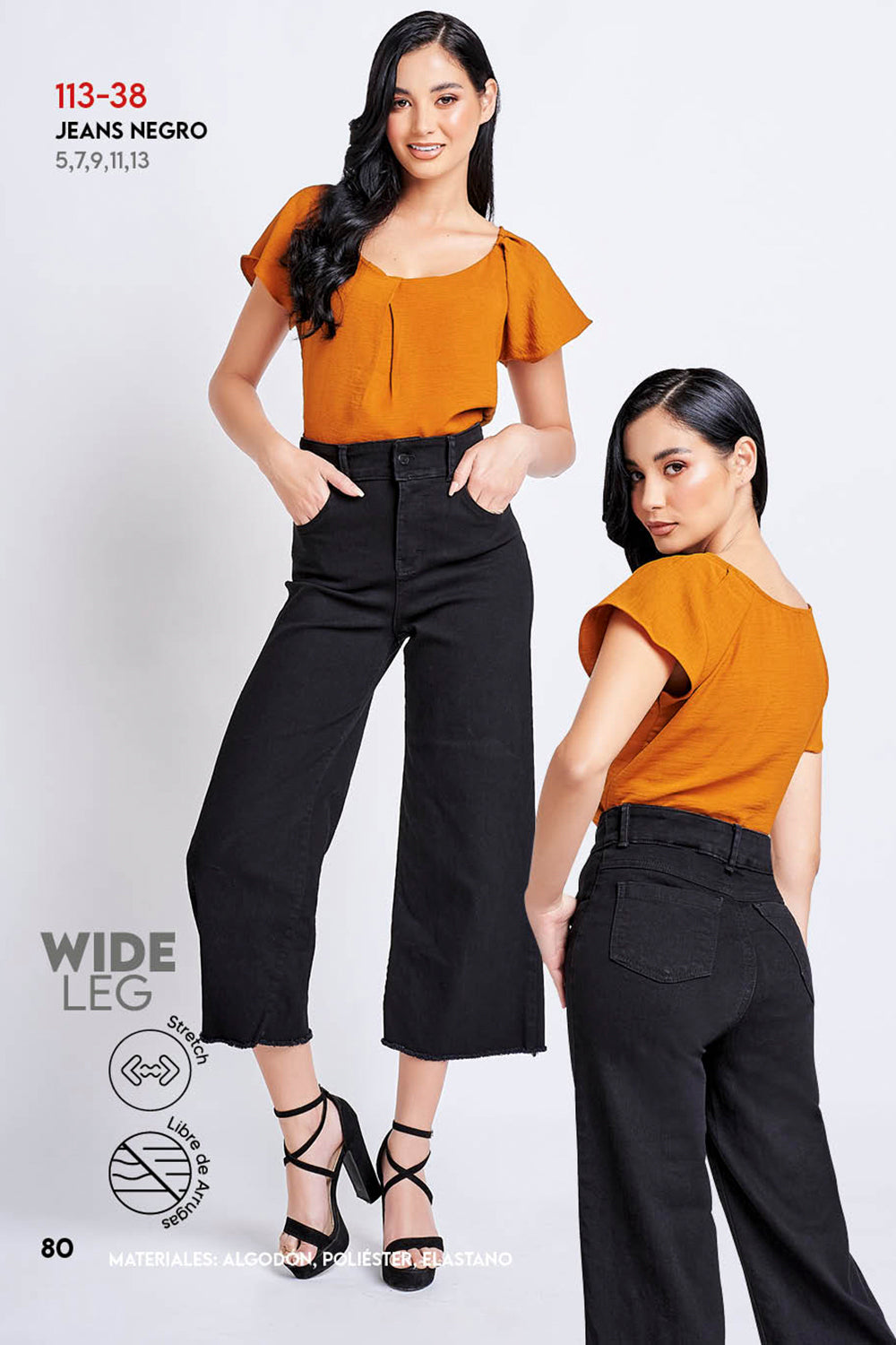 Jeans Negro Mezclilla Stretch Wide Leg - Estilo Tiro Alto