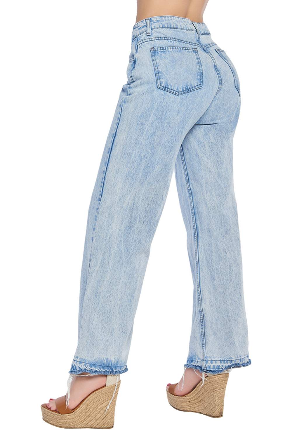 Jeans Tiro Alto Wide Leg con Desgaste