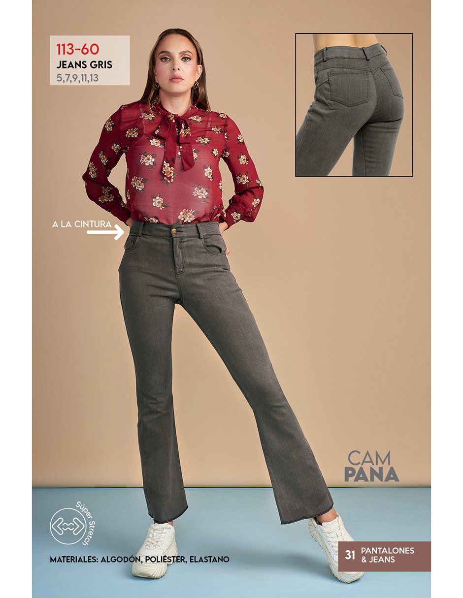 Jeans Gris Campana: Estilo a la Cintura Stretch