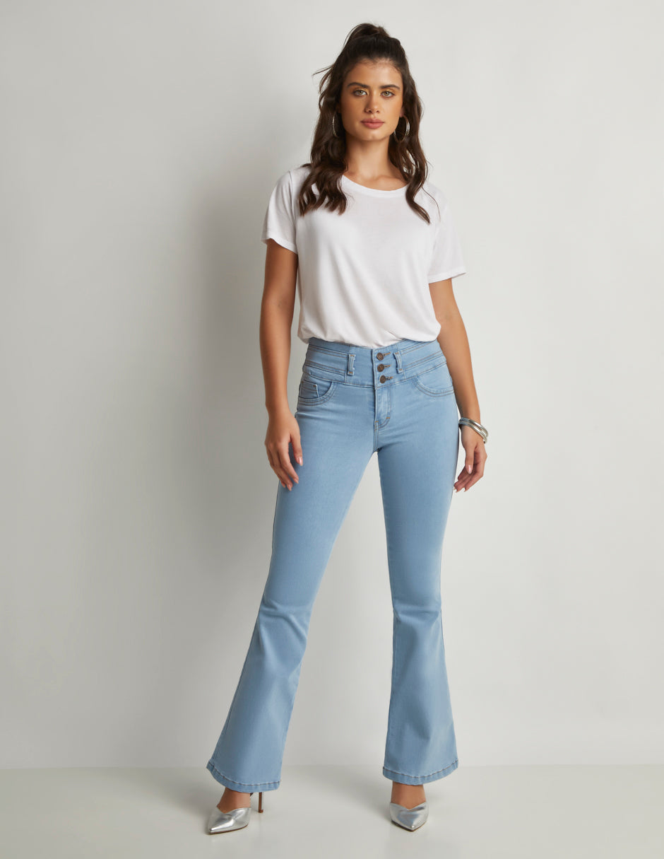 Jeans Azul Mezclilla Stretch: Corte Colombiano Push Up Campana