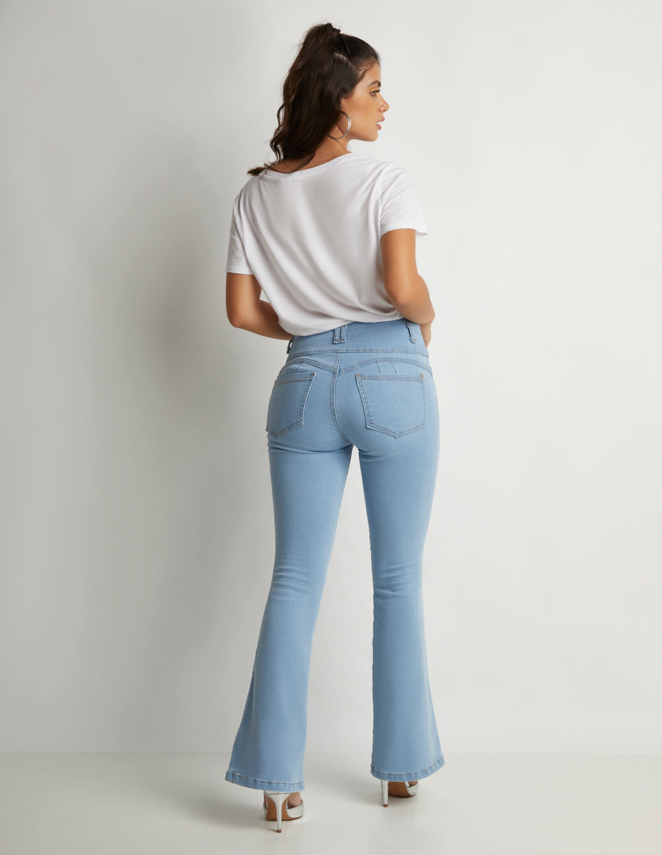 Jeans Azul Mezclilla Stretch: Corte Colombiano Push Up Campana