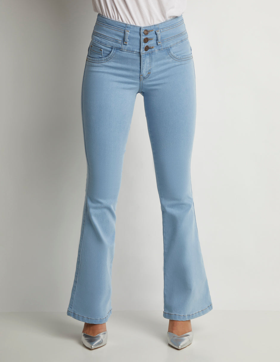 Jeans Azul Mezclilla Stretch: Corte Colombiano Push Up Campana