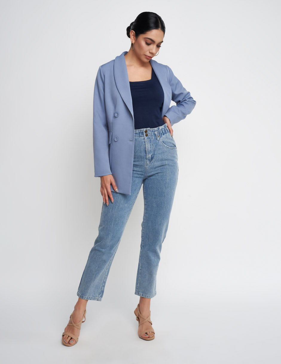 Jeans Mom Fit rígidos de mezclilla azul claro