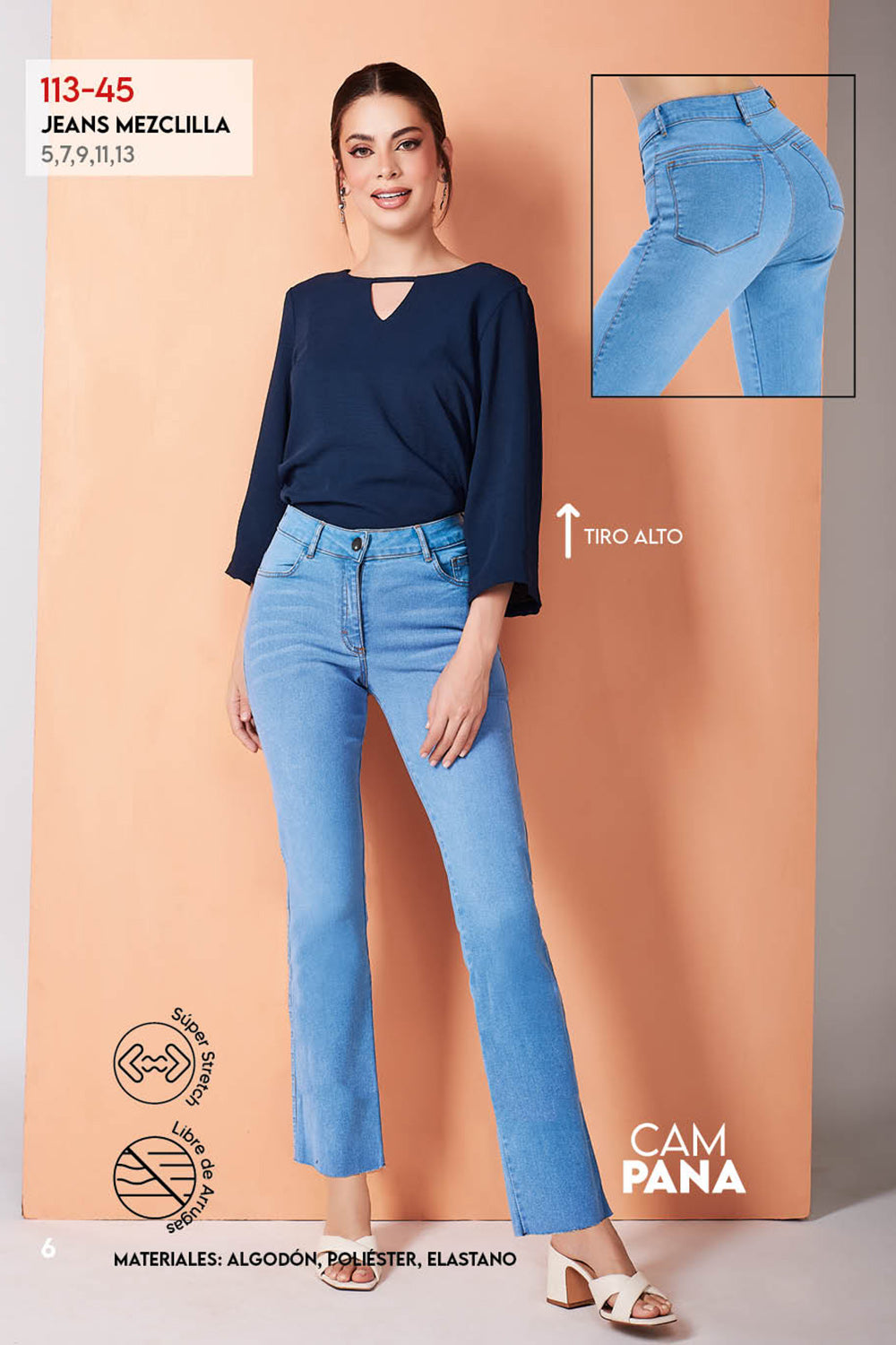 Jeans Azul Tiro Alto: Stretch y Corte Campana