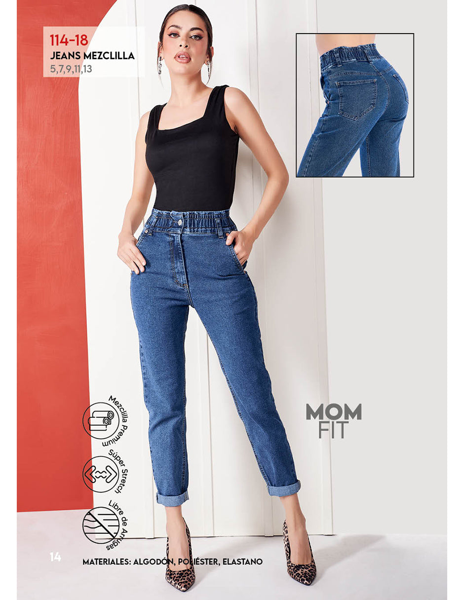 Jeans Azul Stretch: Mom Fit Tiro Alto Relaxed