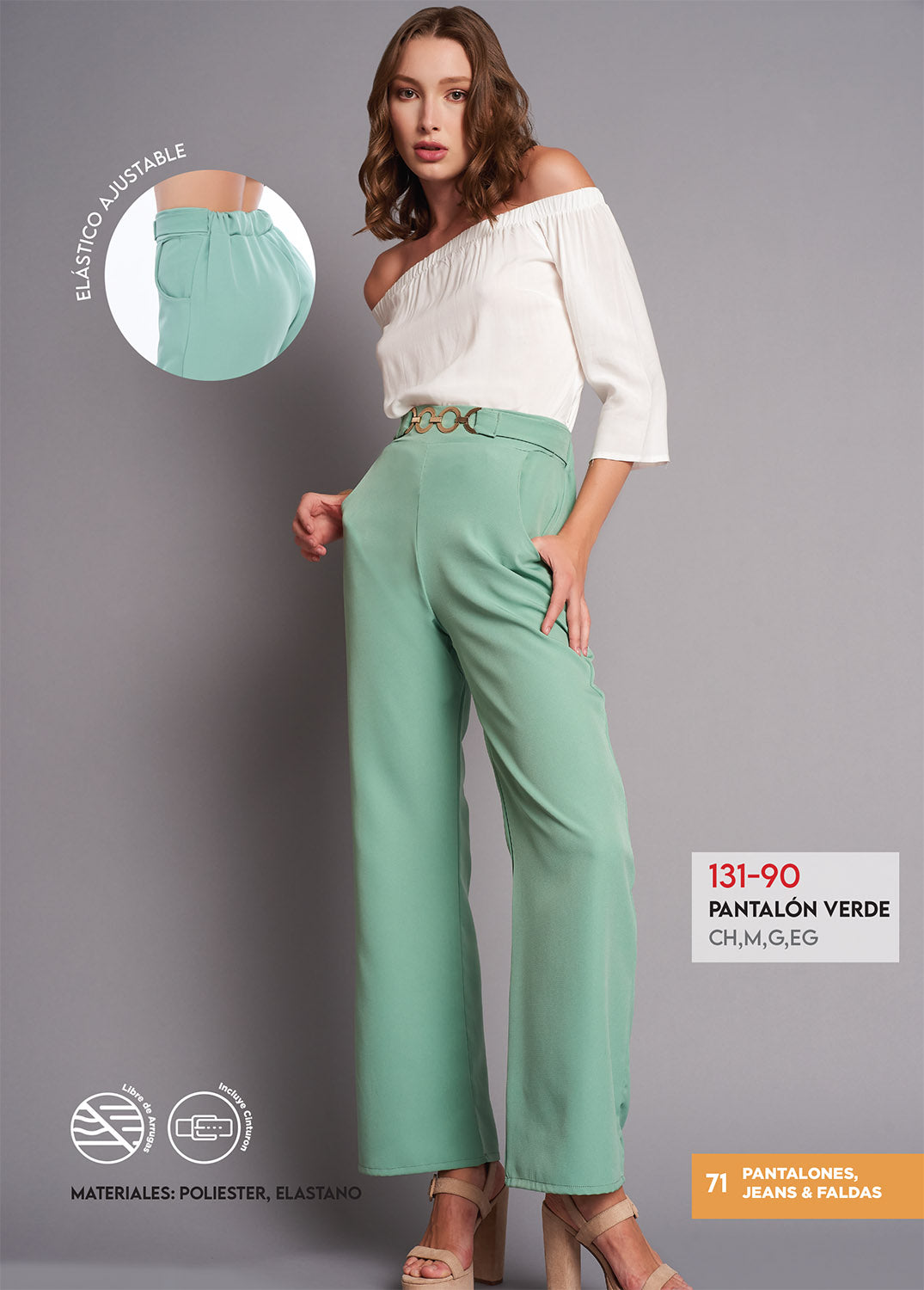 Pantalón Verde Pistache Formal: Tela Ligera, Tiro Alto