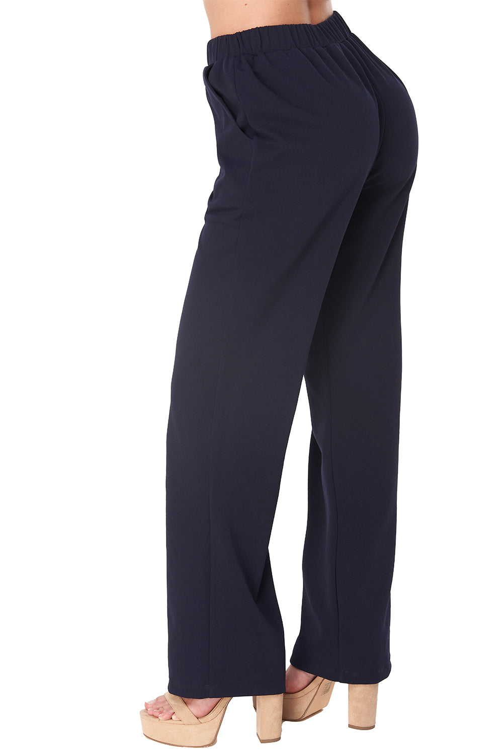 Pantalón Azul Marino Formal: Tela Stretch, Tiro Alto