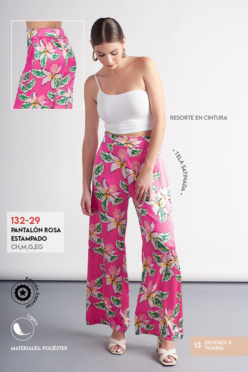 Pantalón Satinado Estampado: Corte Wide Leg, Tiro Alto