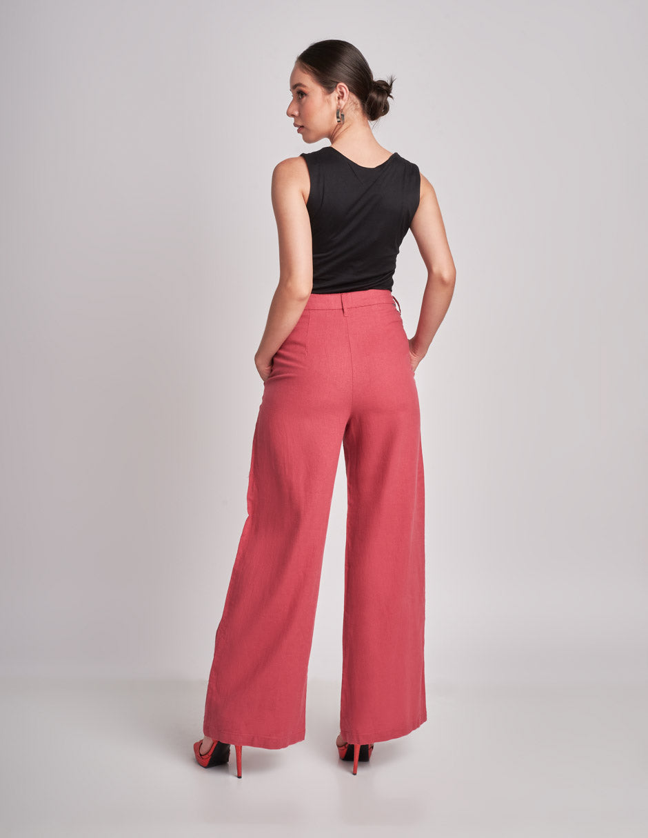 Pantalón de Vestir Tiro Alto Rosa: Corte Recto y Elegancia