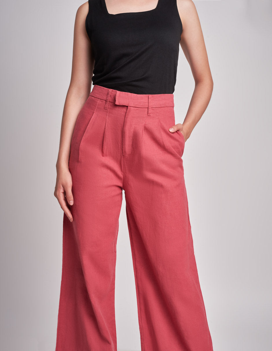 Pantalón de Vestir Tiro Alto Rosa: Corte Recto y Elegancia