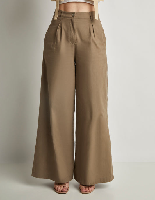 Pantalón Wide Leg de Lino con Elástico en Cintura