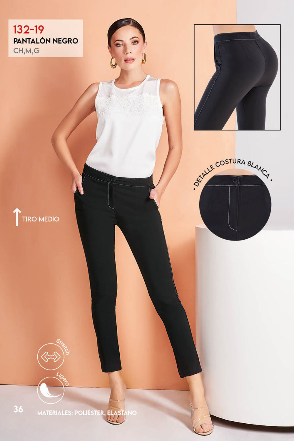 Pantalon Stretch Tiro Alto Negro