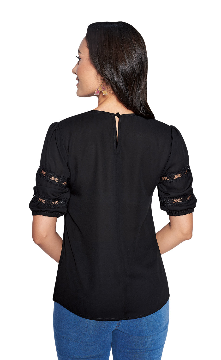 Blusa Negro Dama Guipur En Manga