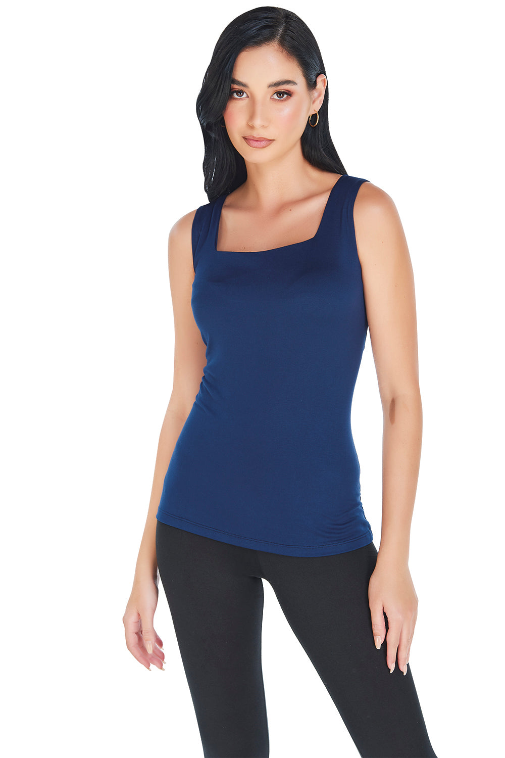 Blusa Azul Marino: Tela Stretch, Sin Mangas, Básica