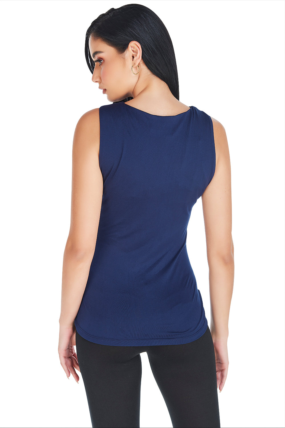 Blusa Azul Marino: Tela Stretch, Sin Mangas, Básica