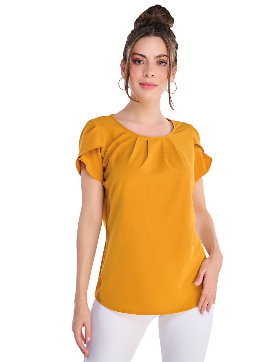 Blusa Mostaza Cuello Redondo