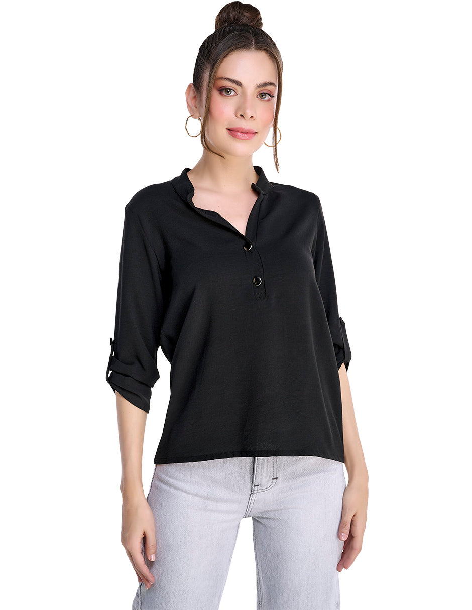 Blusa Negra Manga Tres Cuartos