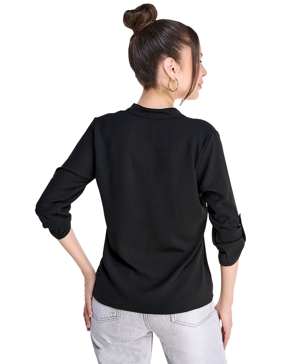 Blusa Negra Manga Tres Cuartos