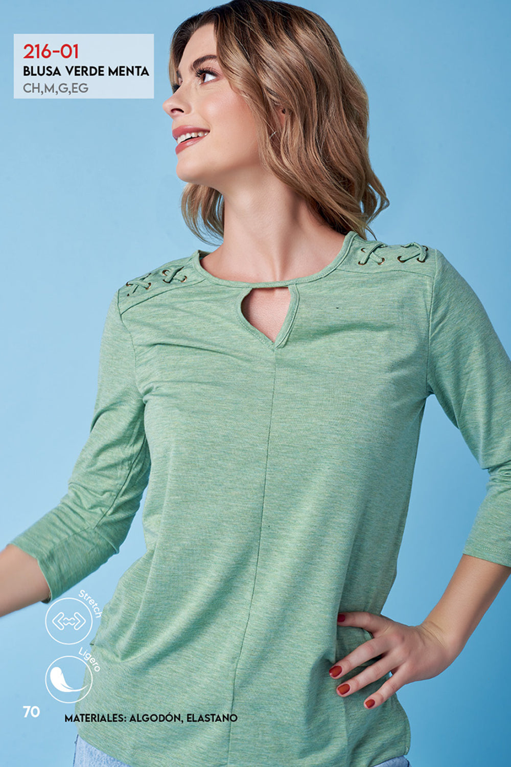 Blusa Verde Menta Manga Tres Cuartos