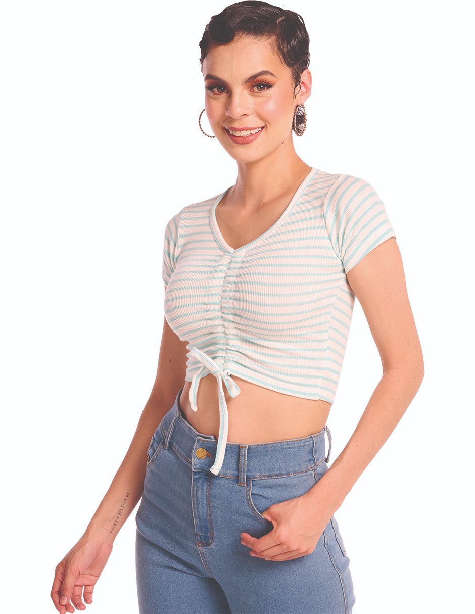 Blusa Crop Blanca Y Azul