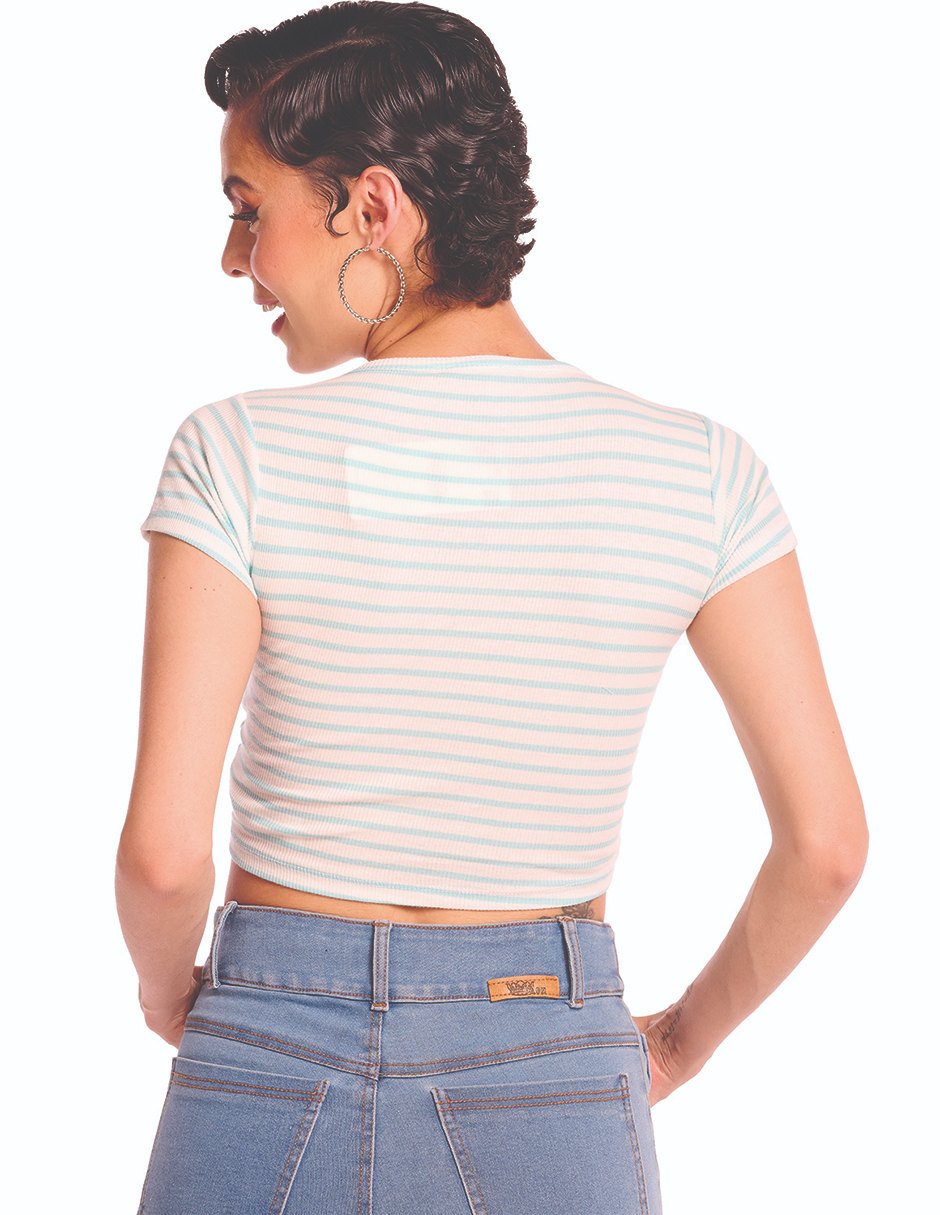 Blusa Crop Blanca Y Azul