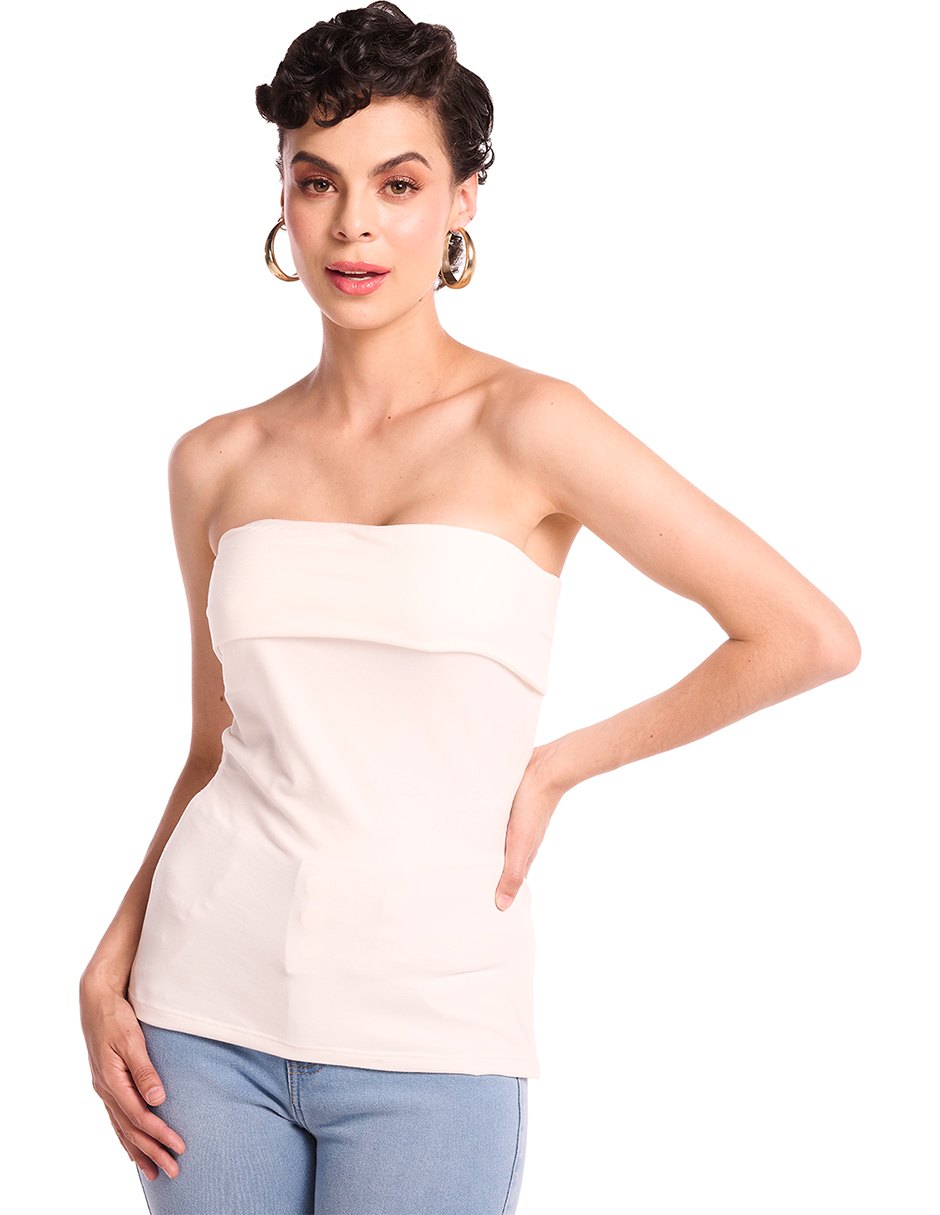 Blusa Strapless Blanca: Tela Ligera, Stretch