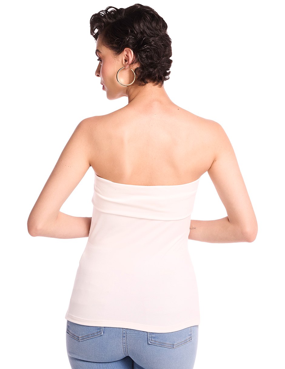 Blusa Strapless Blanca: Tela Ligera, Stretch