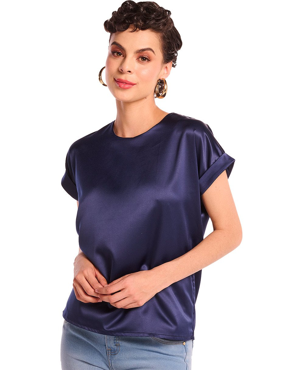 Blusa Azul Marino Satinada