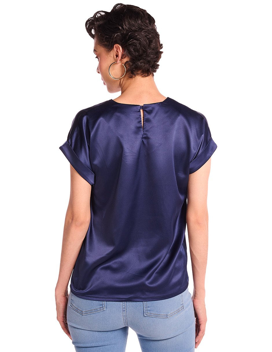 Blusa Azul Marino Satinada