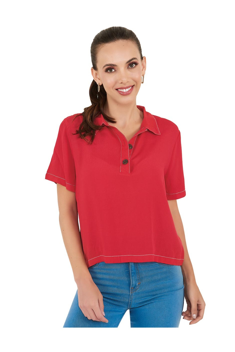 Blusa Camisera Casual: Tela Ligera, Botones, Manga Corta