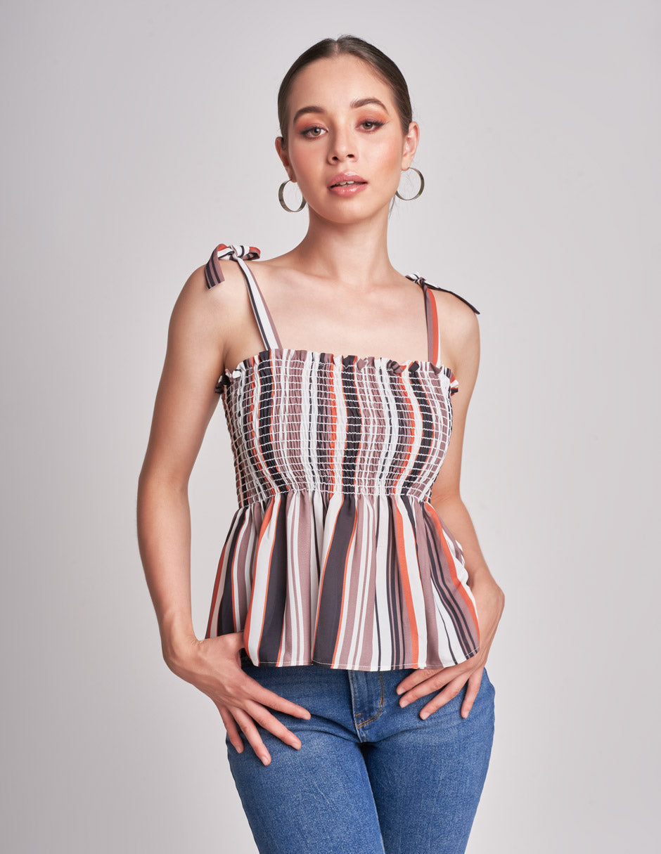 Blusa Strapless: Rayas y Resorte para Estilo Casual