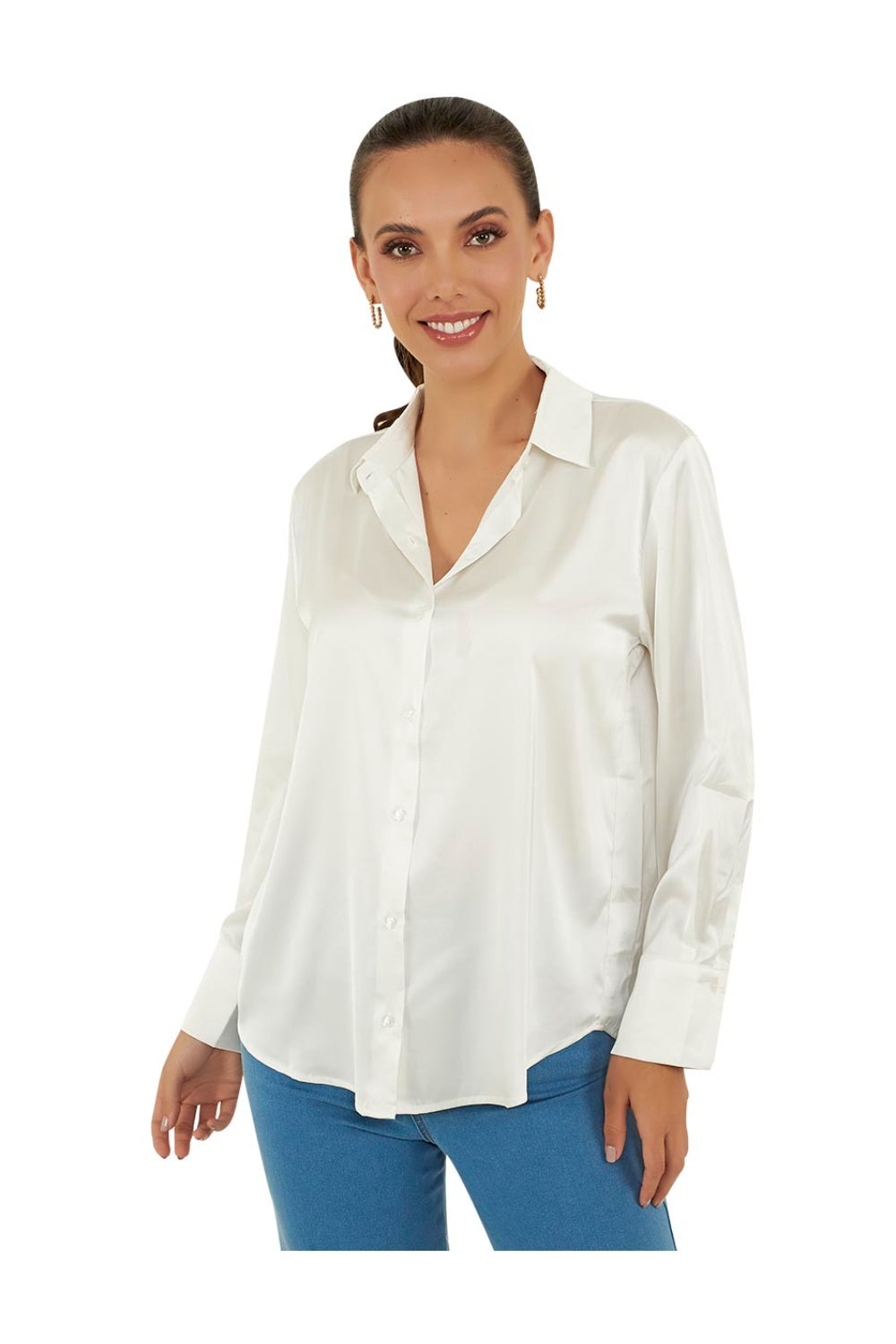 Camisa Devendi Casual Basica Satinada de Mujer