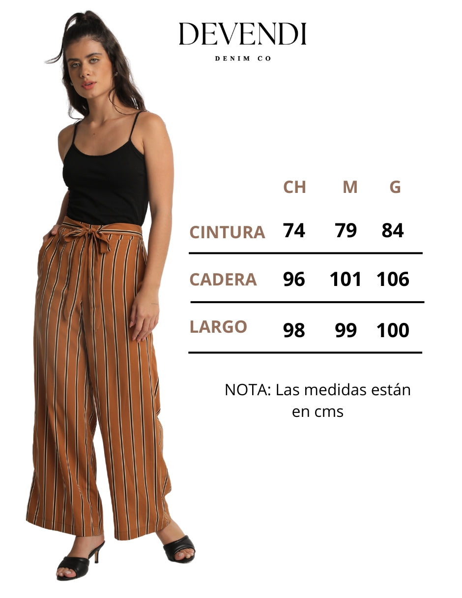 Pantalón Corte Recto en Tela Ligera con Estampado Lineal y Elástico en Cintura Color Shedron