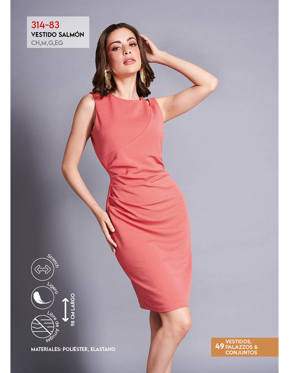 Vestido Corto Salmon Stretch: Elegancia Formal, Sin Mangas. 💖