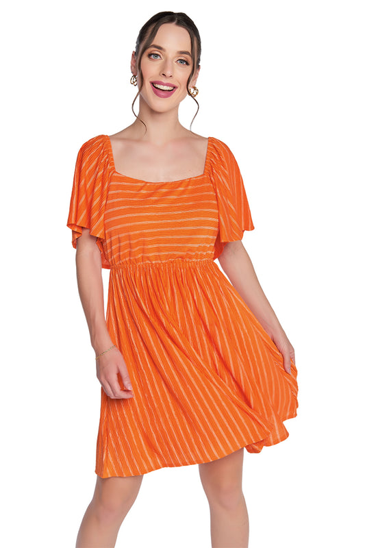 Vestido Naranja Escote Cuadrado