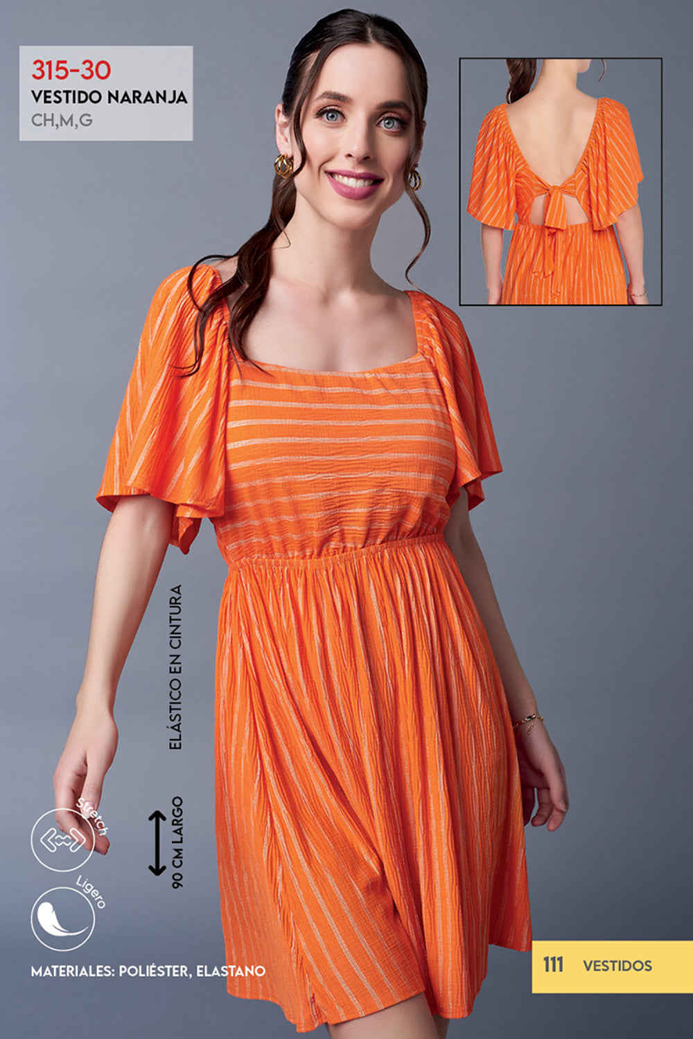 Vestido Naranja Escote Cuadrado