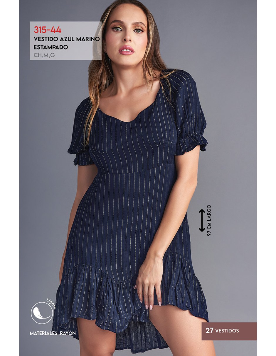 Vestido Azul Marino Con Rayas