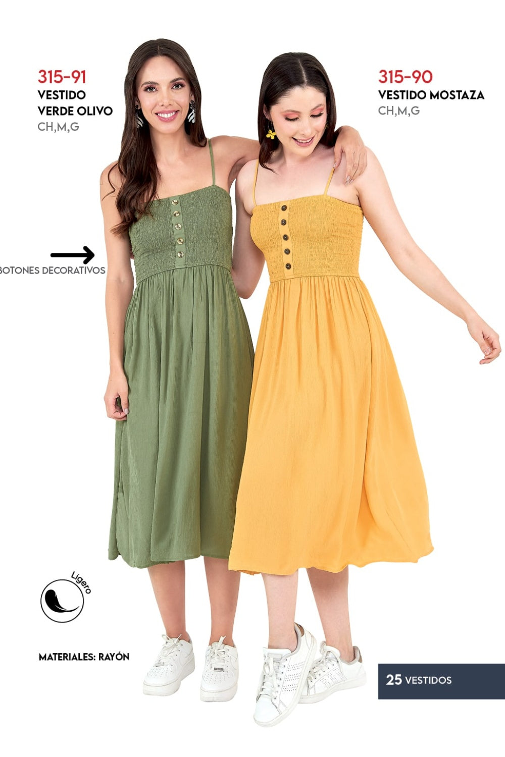 Vestido Midi Casual Verde Con Smock