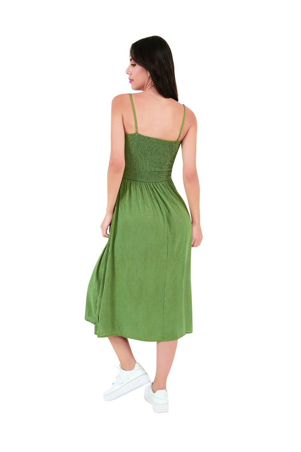 Vestido Midi Casual Verde Con Smock