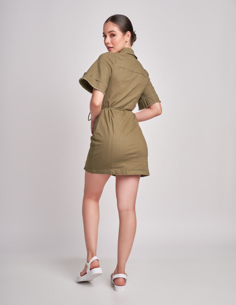 Vestido Verde de Mezclilla: Estilo Camisero y Stretch