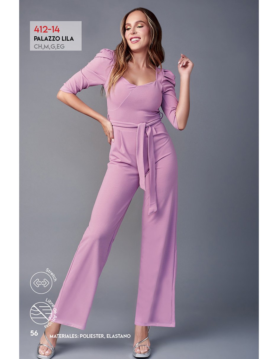 Palazzo Lila Stretch: Elegancia Formal con Cuello Corazón. 💜✨